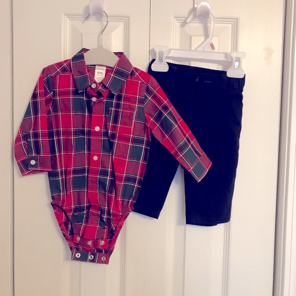 Christmas plaid bodysuit and pants, 6m